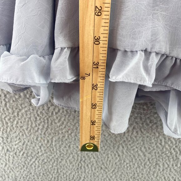 She + Sky Dress Womens Medium Blue Puff Sleeve Ruffle Smocked Cut Out Tie Front - Picture 9 of 11